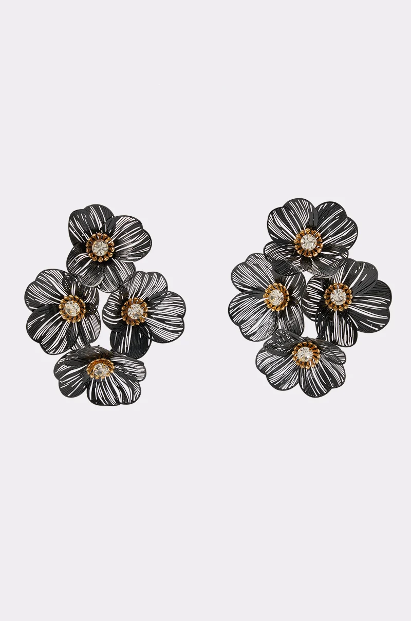 BLACK BLOSSOM DRAMA EARRINGS - Akira Wear
