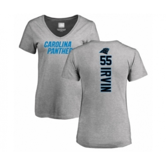 Football Women's Carolina Panthers #55 Bruce Irvin Ash Backer V-Neck T-Shirt - Jersey