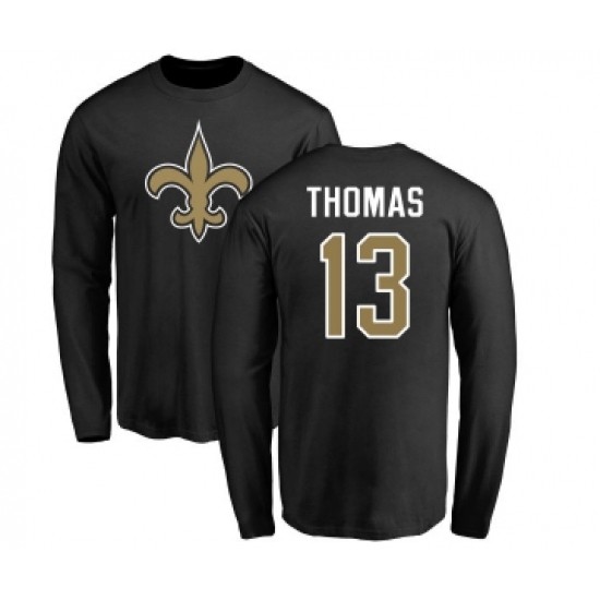 Football New Orleans Saints #13 Michael Thomas Black Name & Number Logo Long Sleeve T-Shirt - Jersey