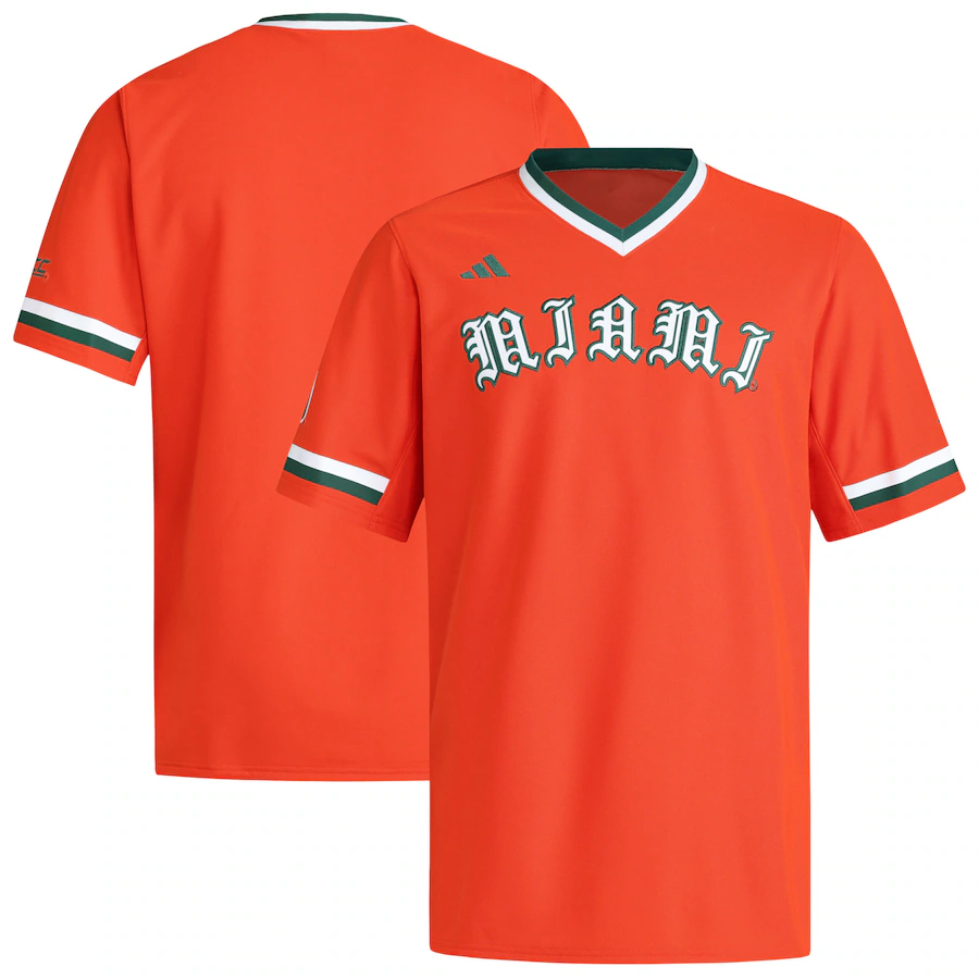 Men's adidas  Orange Miami Hurricanes V-Neck Baseball Jersey - Jersey