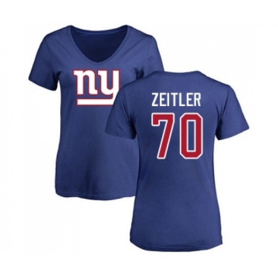 Football Women's New York Giants #70 Kevin Zeitler Royal Blue Name & Number Logo T-Shirt - Jersey