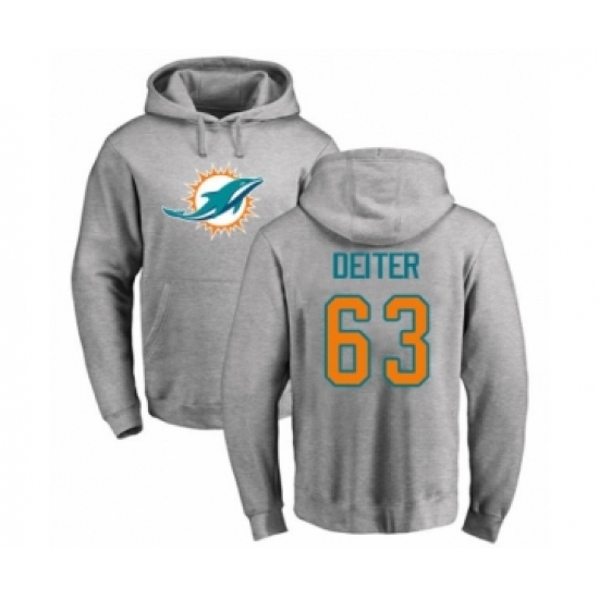 Football Miami Dolphins #63 Michael Deiter Ash Name & Number Logo Pullover Hoodie - Jersey