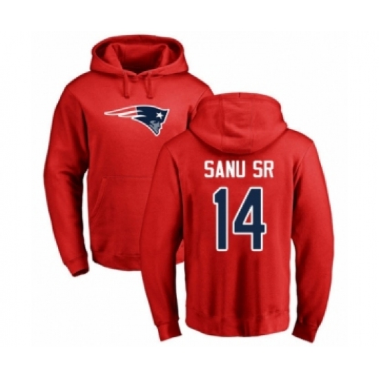 Football New England Patriots #14 Mohamed Sanu Sr Red Name & Number Logo Pullover Hoodie - Jersey
