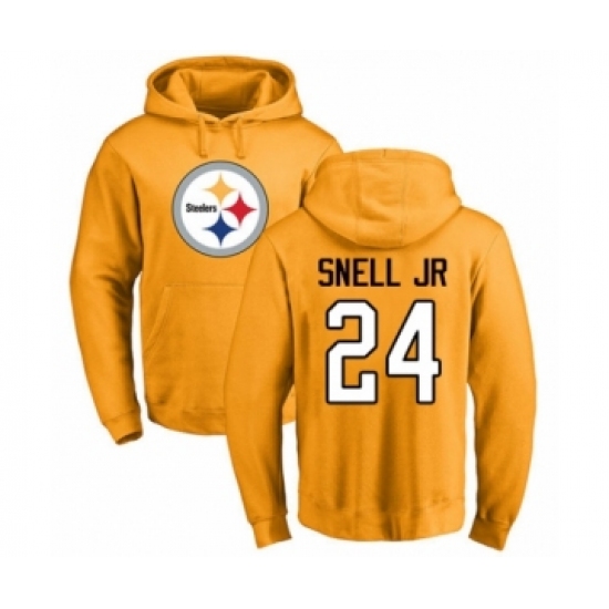 Pittsburgh Steelers #24 Benny Snell Jr. Gold Name & Number Logo Pullover Hoodie - Jersey