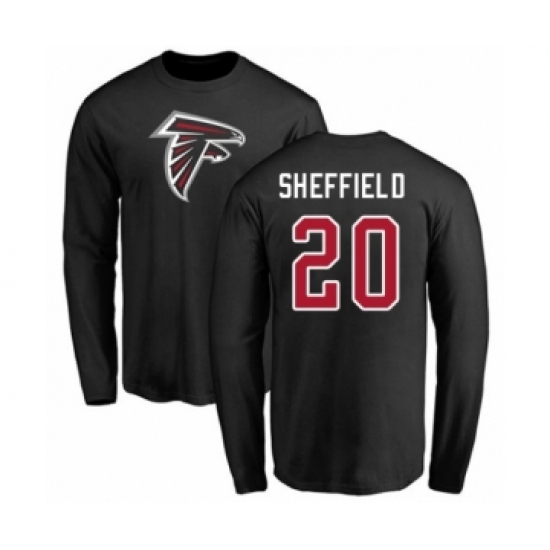 Football Atlanta Falcons #20 Kendall Sheffield Black Name & Number Logo Long Sleeve T-Shirt - Jersey