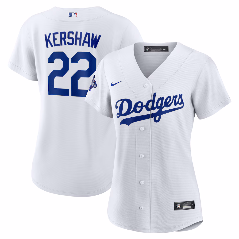 Women's Los Angeles Dodgers Clayton Kershaw Nike White Home 2025 World Series Champions Replica Jersey - Jersey
