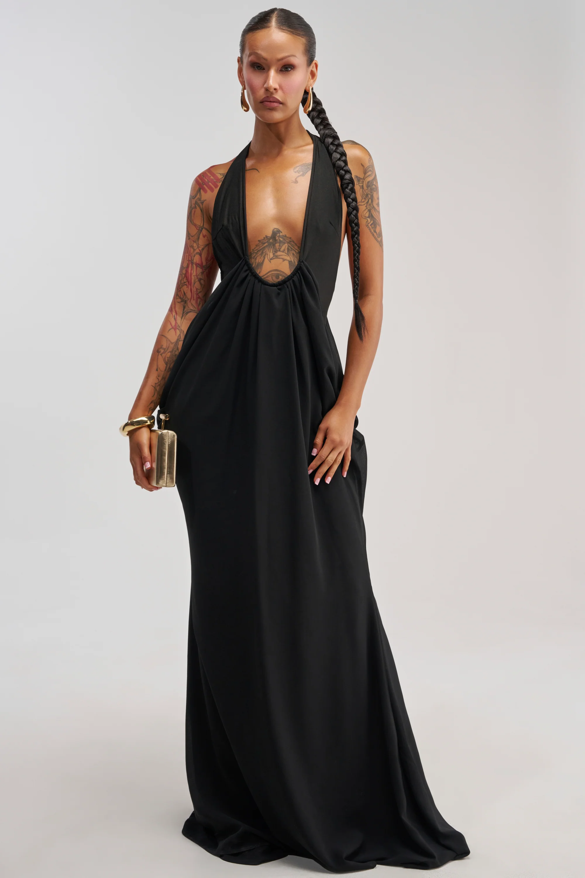 BORN TO SHINE SWOOP MAXI DRESS IN BLACK - Akira Wear