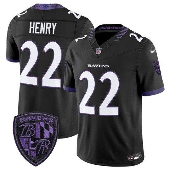 Men's Baltimore Ravens #22 Derrick Henry Black 2026 F.U.S.E. Alternate Vapor Limited Football Stitched Jersey - Jersey
