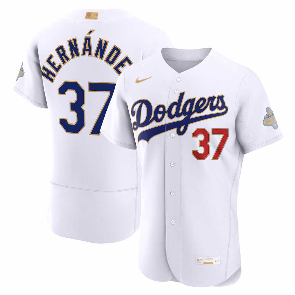 Men's Los Angeles Dodgers Teoscar Hernández Nike White 2026 Gold Collection Authentic Jersey - Jersey