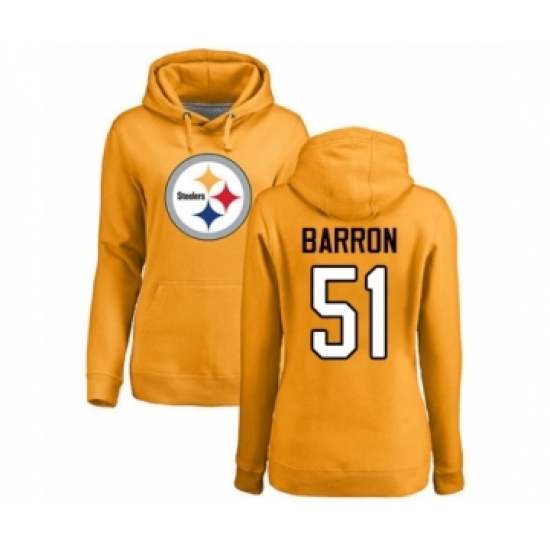 Women's Pittsburgh Steelers #51 Mark Barron Gold Name & Number Logo Pullover Hoodie - Jersey