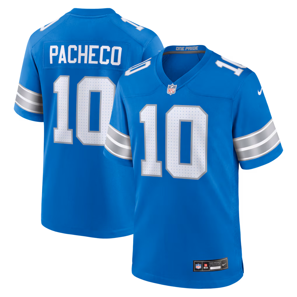 Men's Detroit Lions Isiah Pacheco Nike Blue Team Game Jersey - Jersey