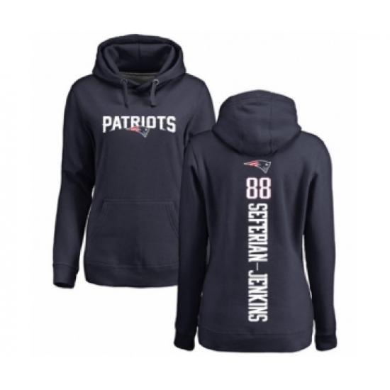 Football Women's New England Patriots #88 Austin Seferian-Jenkins Navy Blue Backer Pullover Hoodie - Jersey