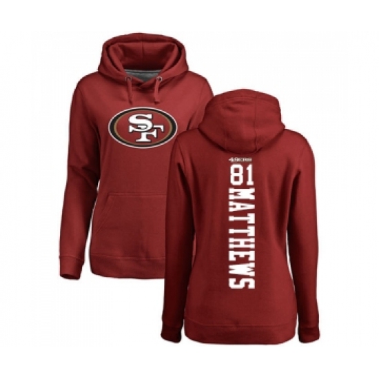 Football Women's San Francisco 49ers #81 Jordan Matthews Red Backer Pullover Hoodie - Jersey