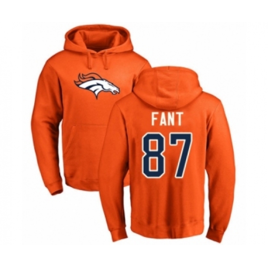 Football Denver Broncos #87 Noah Fant Orange Name & Number Logo Pullover Hoodie - Jersey