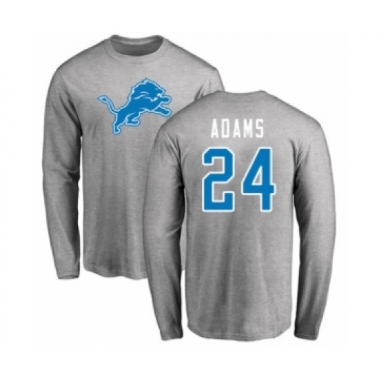 Football Detroit Lions #24 Andrew Adams Ash Name & Number Logo Long Sleeve T-Shirt - Jersey