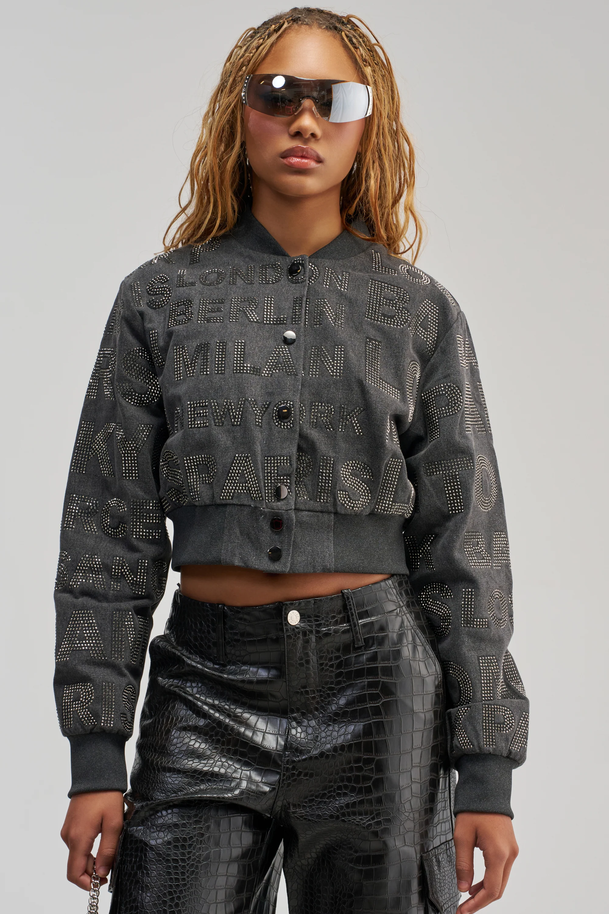 CATCHING FLIGHTS RHINESTONE BOMBER - Akira Wear