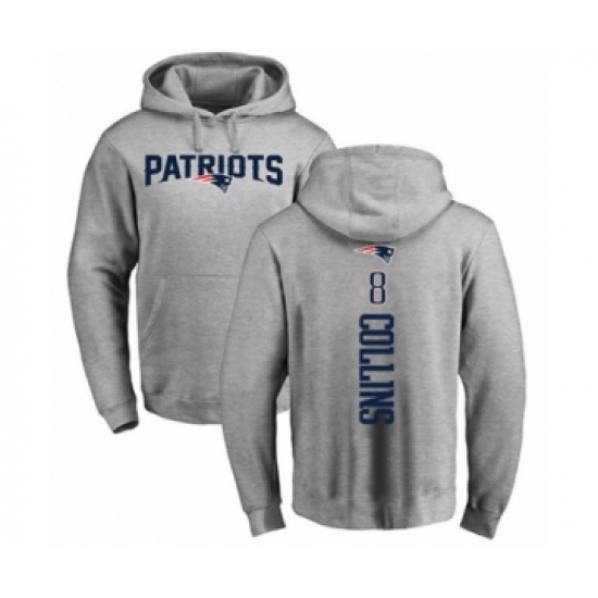 Football New England Patriots #8 Jamie Collins Ash Backer Pullover Hoodie - Jersey