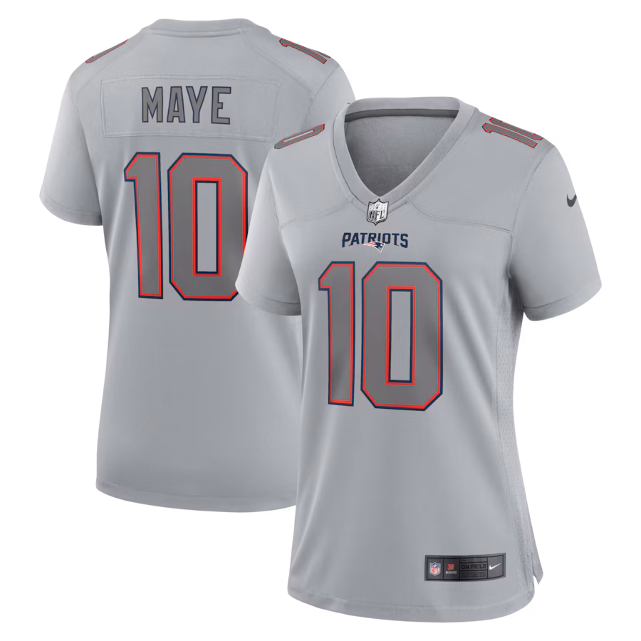 Women's New England Patriots Drake Maye Nike Gray Fashion Atmosphere Fashion Game Jersey - Jersey