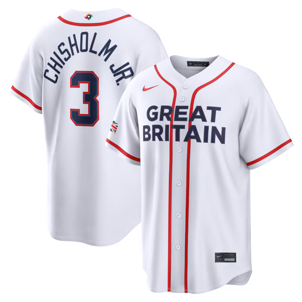 Men's Great Britain Baseball Jazz Chisholm Jr. Nike White 2026 World Baseball Classic Home Stadium Jersey - Jersey