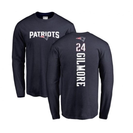 Football New England Patriots #24 Stephon Gilmore Navy Blue Backer Long Sleeve T-Shirt - Jersey