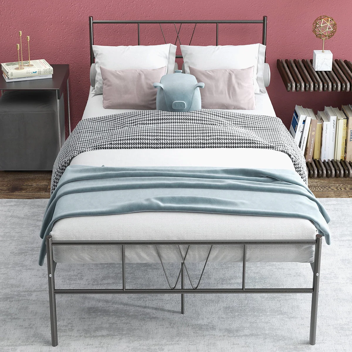 Twin Size Bed Frame with Headboard and Footboard, Heavy Duty Metal Platform Twin Bed Frame, No Box Spring Needed, Under Bed Storage Space, Easy Assembly, Noise Free, Black