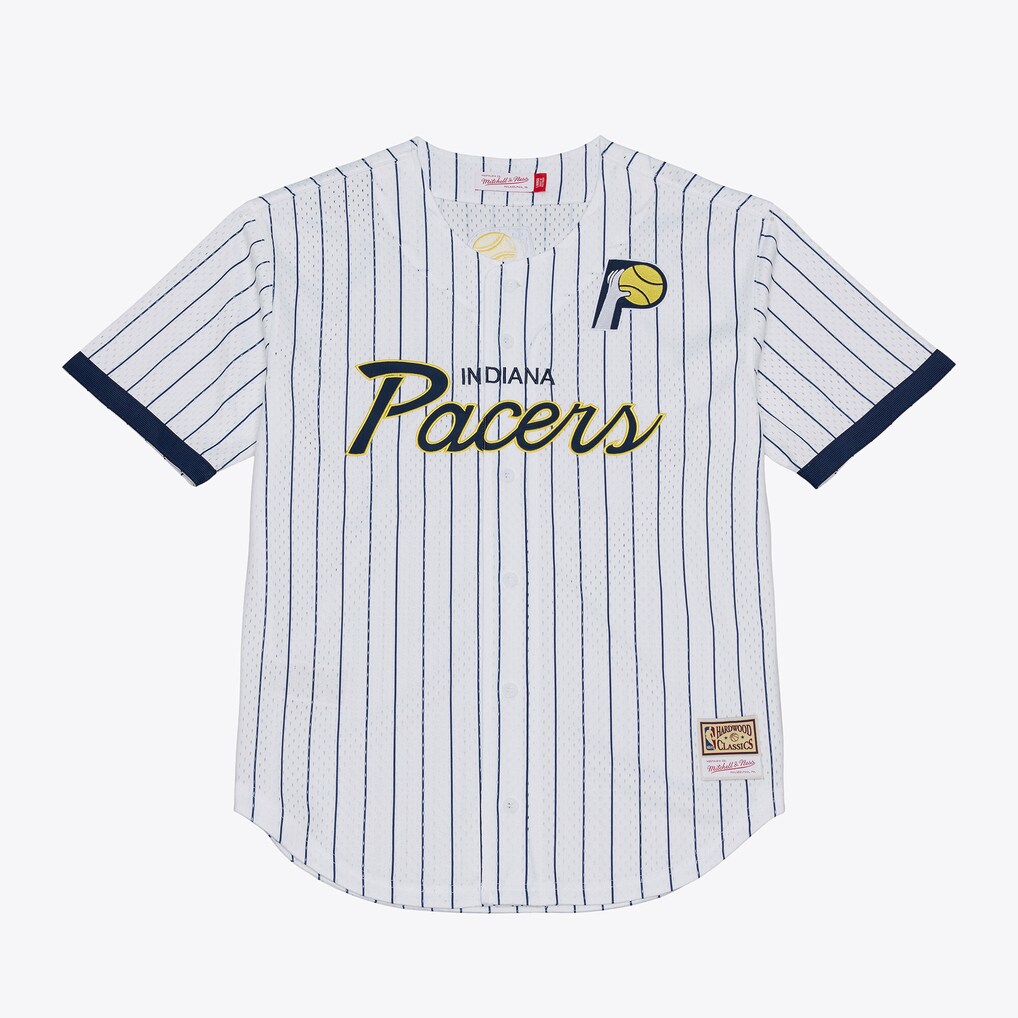 Men's Indiana Pacers Mitchell & Ness White Head Coach Pinstripe Mesh Full-Button Baseball Jersey - Jersey