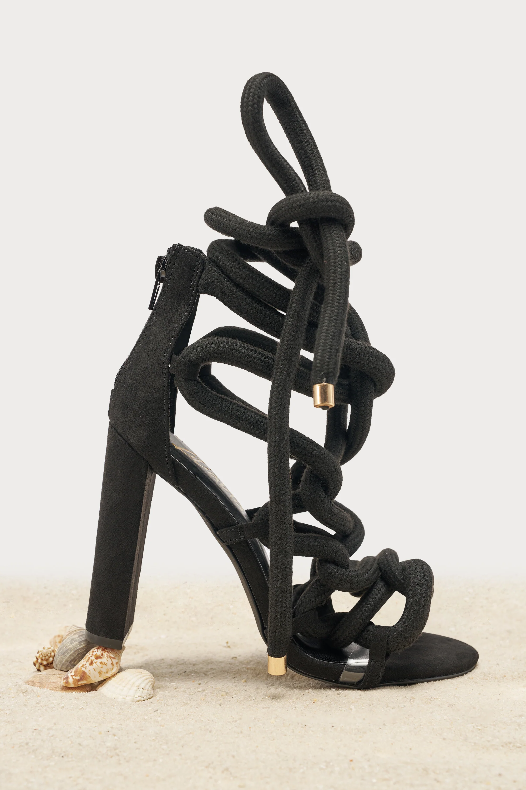 AKIRA GOLD BLACK ROPE STRAP STILETTO SANDAL - Akira Wear