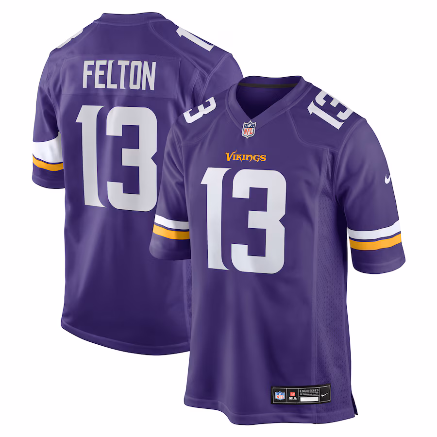 Men's Minnesota Vikings Tai Felton Nike Purple Team Game Jersey - Jersey
