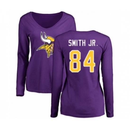 Football Women's Minnesota Vikings #84 Irv Smith Jr. Purple Name & Number Logo Slim Fit Long Sleeve T-Shirt - Jersey