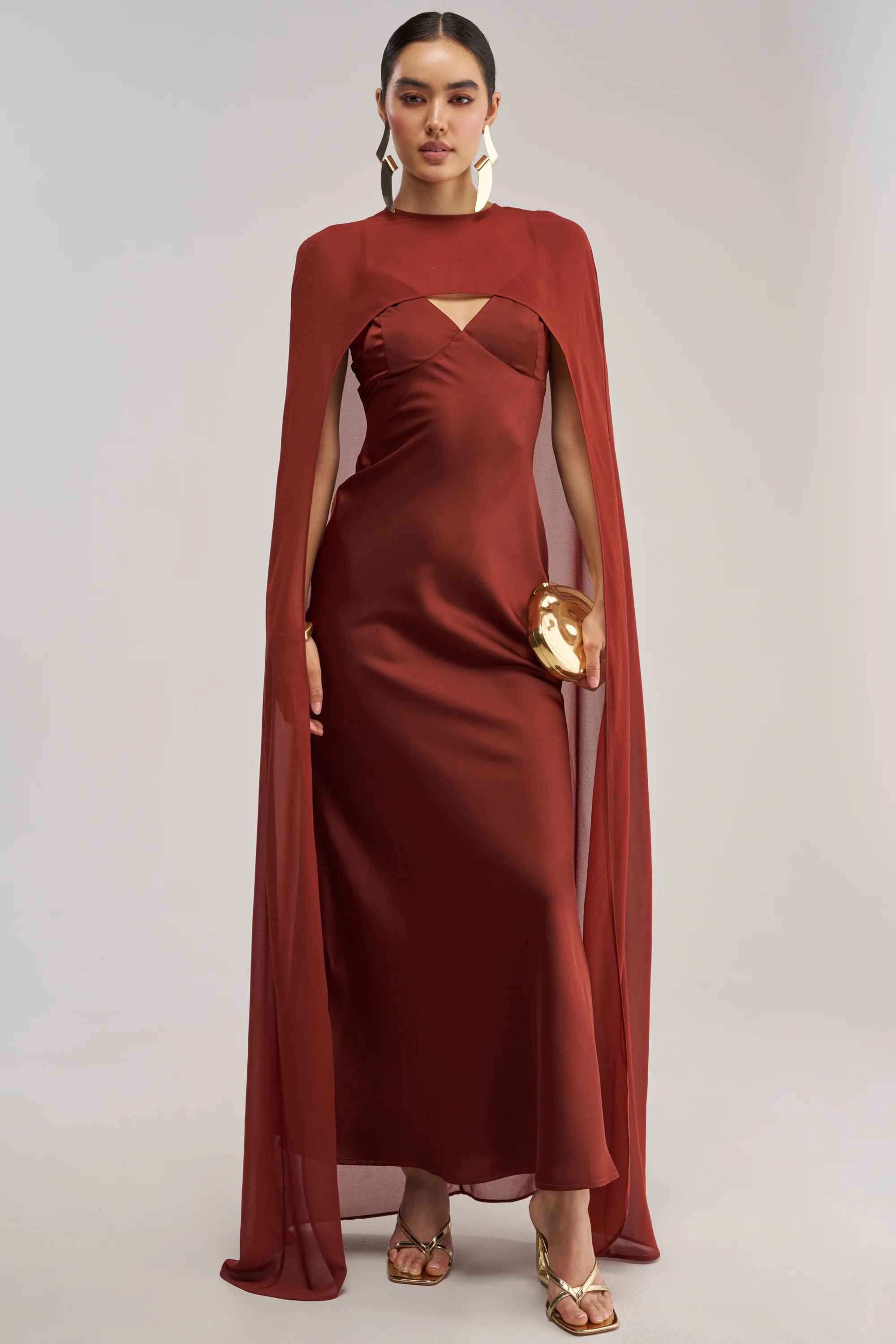 AFTER DARK SATIN CAPE MAXI DRESS - Akira Wear