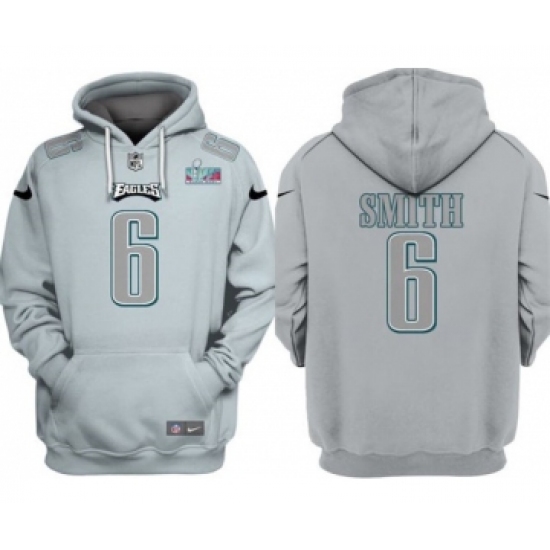 Men's Philadelphia Eagles #6 DeVonta Smith Gray Atmosphere Fashion Super Bowl LVII Patch Pullover Hoodie - Jersey
