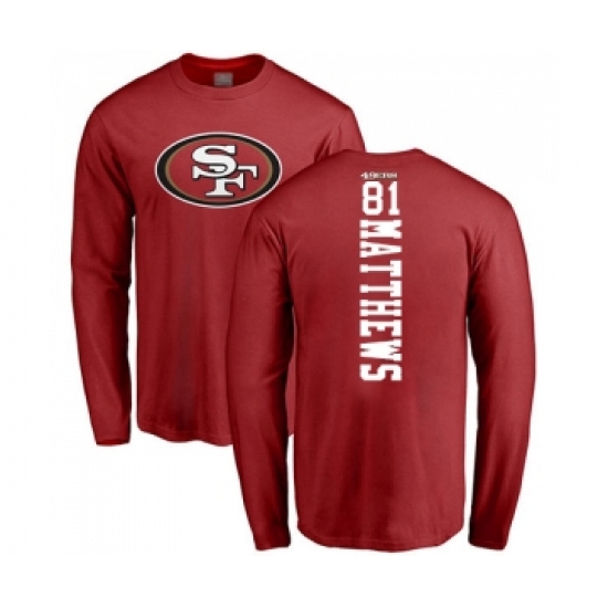 Football San Francisco 49ers #81 Jordan Matthews Red Backer Long Sleeve T-Shirt - Jersey