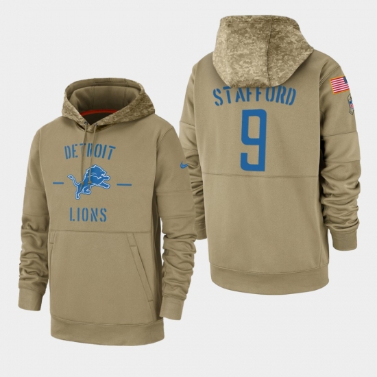 Men's Detroit Lions #9 Matthew Stafford 2019 Salute to Service Sideline Therma Pullover Hoodie - Tan - Jersey