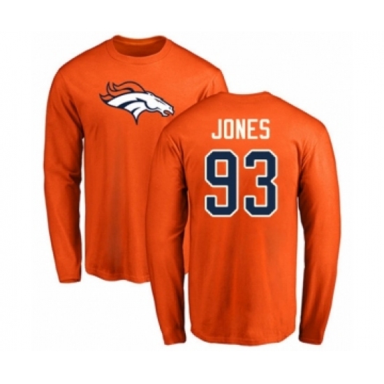 Football Denver Broncos #93 Dre'Mont Jones Orange Name & Number Logo Long Sleeve T-Shirt - Jersey