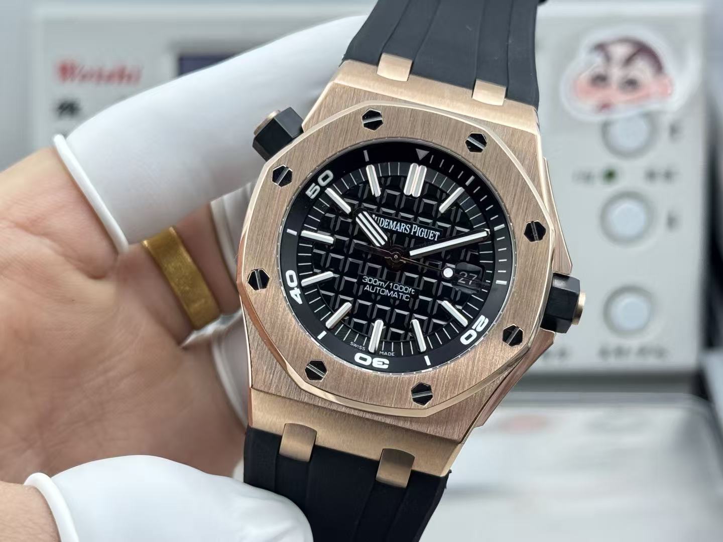 Code No. 13 Audemars Piguet Royal Oak Offshore Automatic Men's Watch, Rose Gold Case Black Rubber Strap