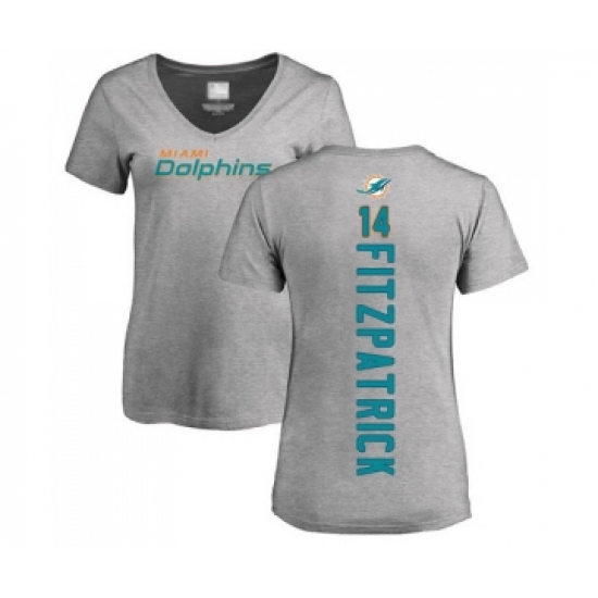 Football Women's Miami Dolphins #14 Ryan Fitzpatrick Ash Backer T-Shirt - Jersey