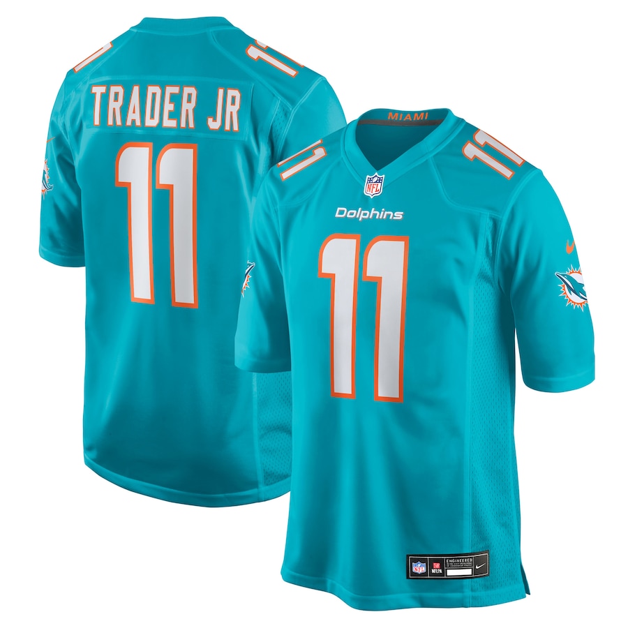 Men's Miami Dolphins Dante Trader Jr Nike Aqua Team Game Jersey - Jersey
