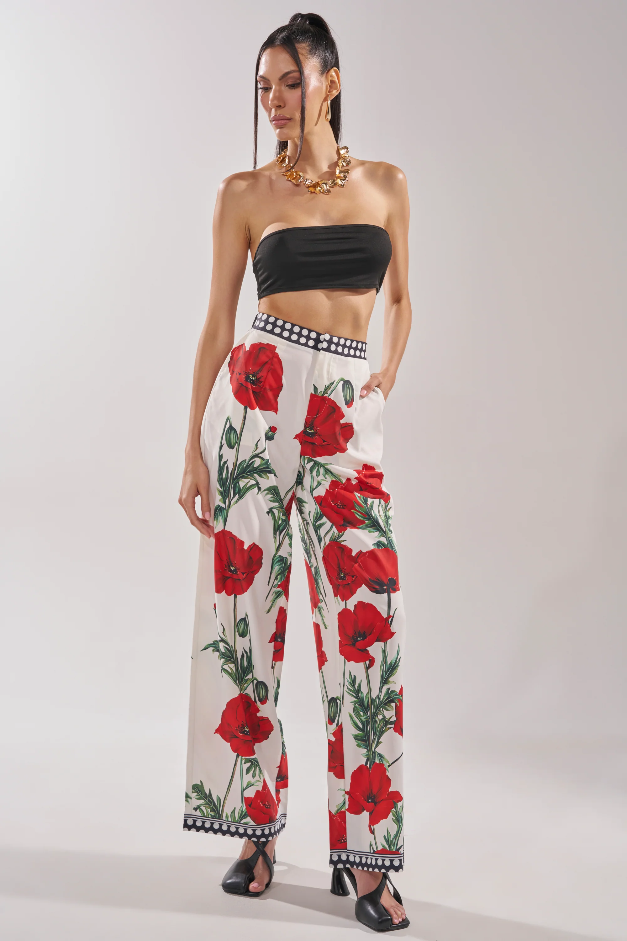 BELLADONNA PRINT PALAZZO PANTS IN WHITE MULTI - Akira Wear