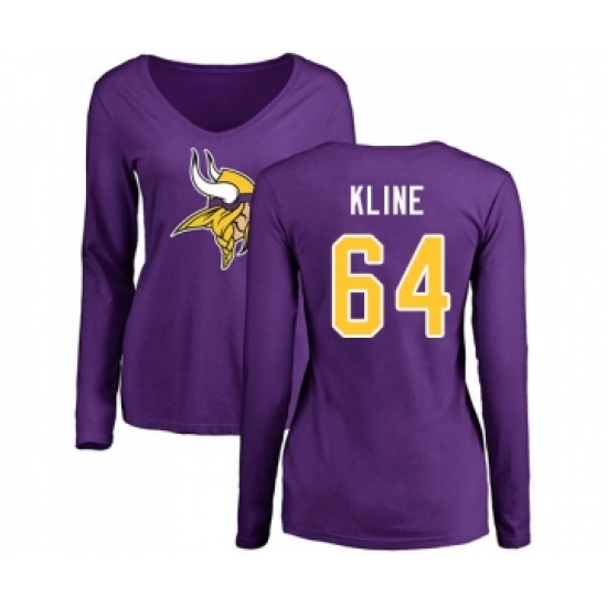 Football Women's Minnesota Vikings #64 Josh Kline Purple Name & Number Logo Slim Fit Long Sleeve T-Shirt - Jersey