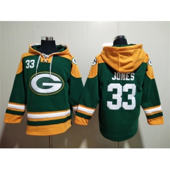 Men's Green Bay Packers #33 Aaron Jones Green Lace-Up Pullover Hoodie - Jersey