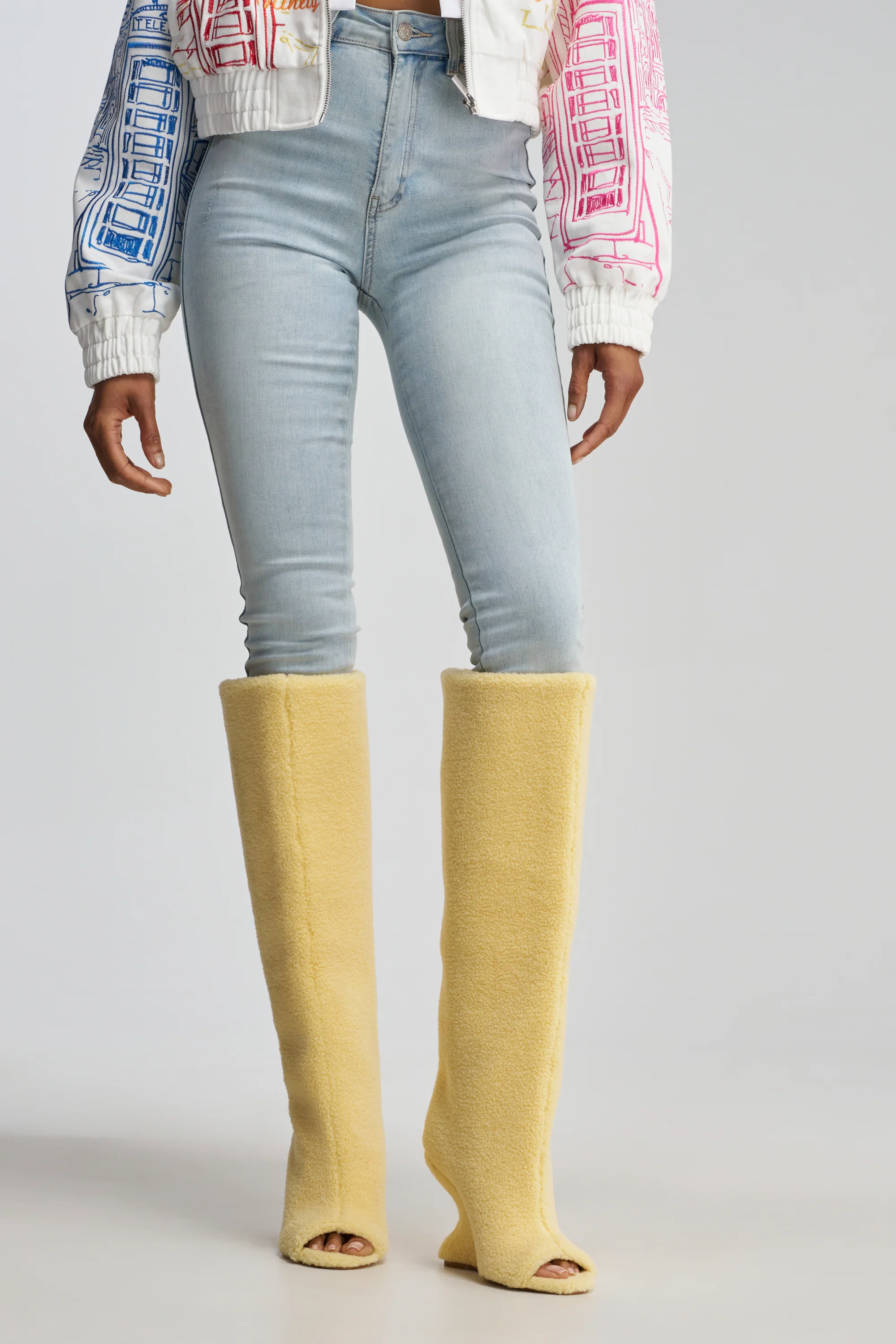 AKIRA GOLD VINCENT SHERPA CREAM OPEN TOE WEDGE BOOT - Akira Wear