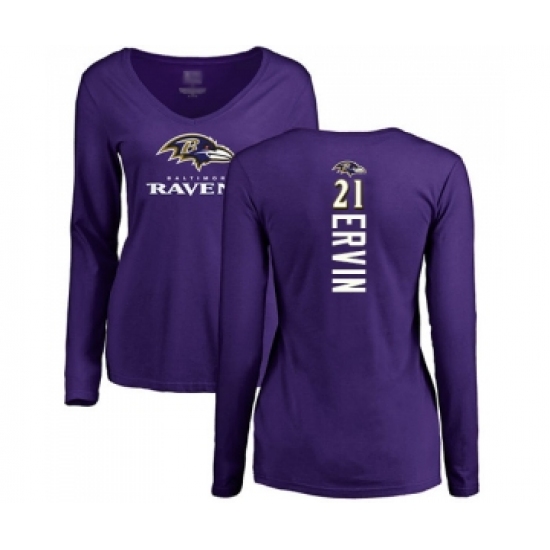 Football Women's Baltimore Ravens #21 Tyler Ervin Purple Backer Long Sleeve T-Shirt - Jersey