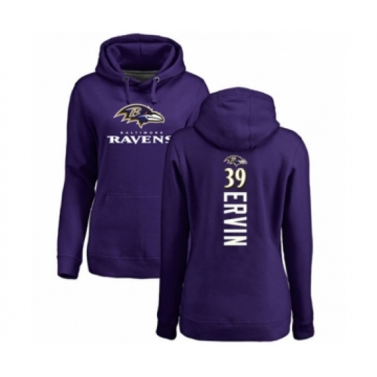 Football Women's Baltimore Ravens #39 Tyler Ervin Purple Backer Pullover Hoodie - Jersey