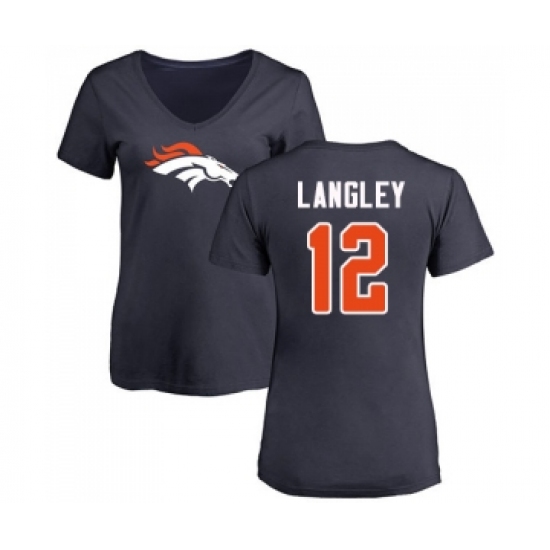 Football Women's Denver Broncos #12 Brendan Langley Navy Blue Name & Number Logo T-Shirt - Jersey