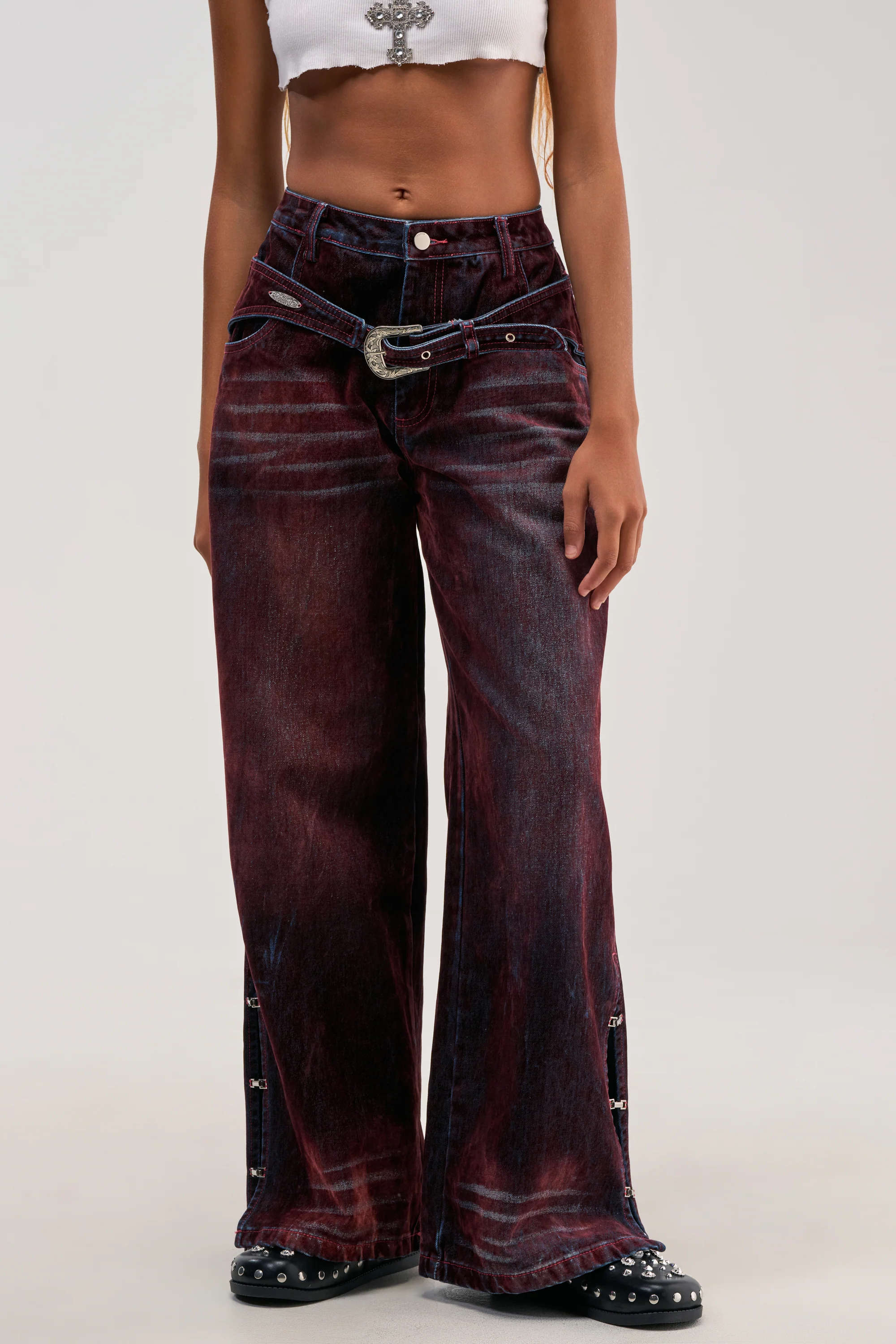 MIDNIGHT MERLOT VELVET DENIM PANTS - Akira Wear