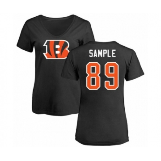 Football Women's Cincinnati Bengals #89 Drew Sample Black Name & Number Logo T-Shirt - Jersey