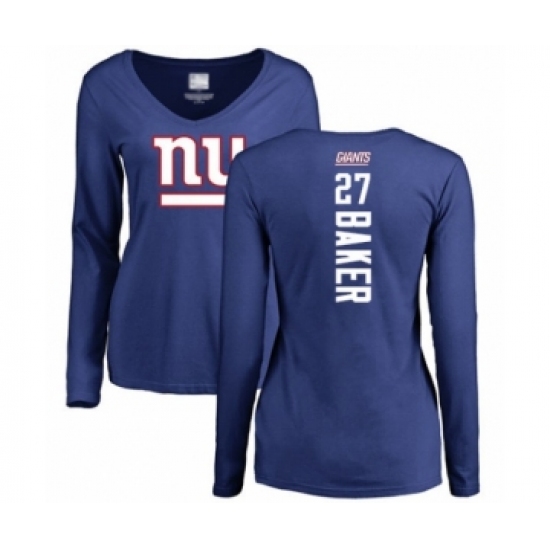 Football Women's New York Giants #27 Deandre Baker Royal Blue Backer Long Sleeve T-Shirt - Jersey