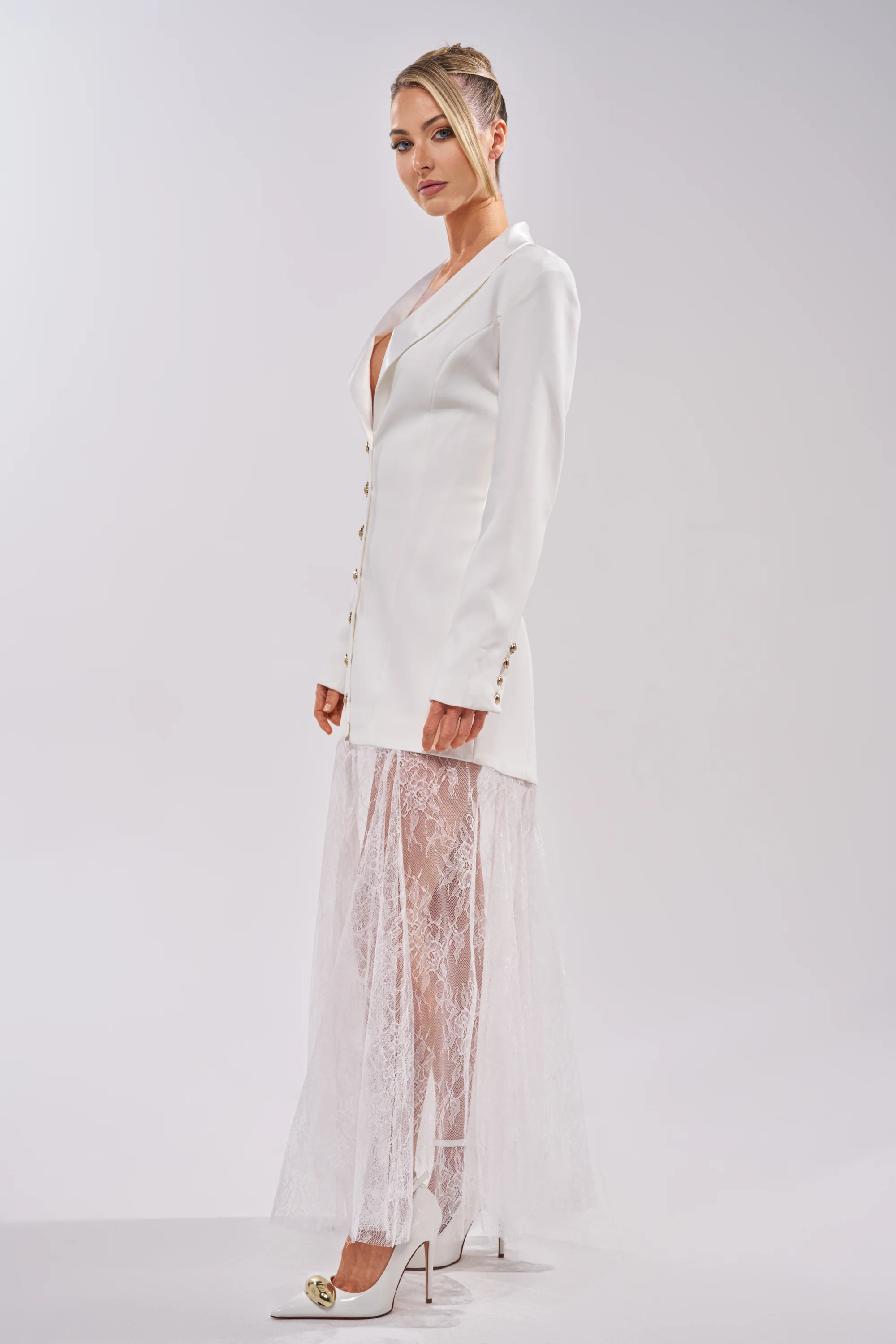 OK BOSS LADY BLAZER MAXI DRESS IN WHITE - Akira Wear