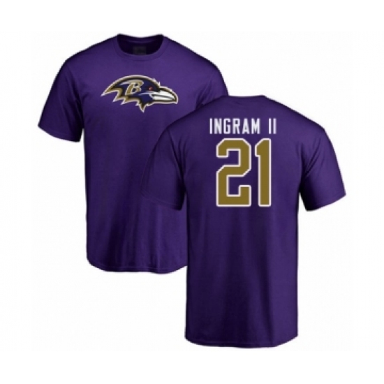 Football Baltimore Ravens #21 Mark Ingram II Purple Name & Number Logo T-Shirt - Jersey