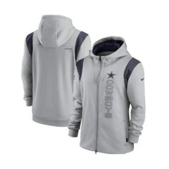 Men's Dallas Cowboys 2021 Gray Sideline Team Performance Full-Zip Hoodie - Jersey